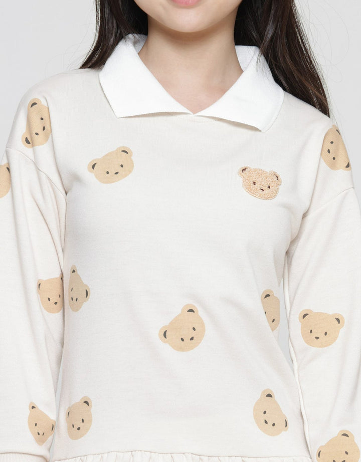 Nevada Knit Ruffle With Collar Print Tiny Bear Midi Dress Anak Perempuan