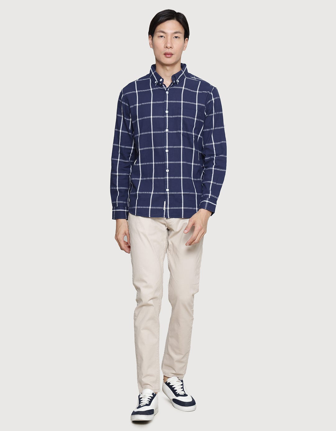 Triple Medium Plaid Motif Kemeja Flanel Slim Fit Pria