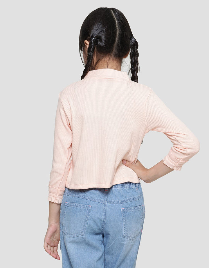 Little M Rib High Neck Bordir 1 Kaos Lengan Panjang Anak Perempuan