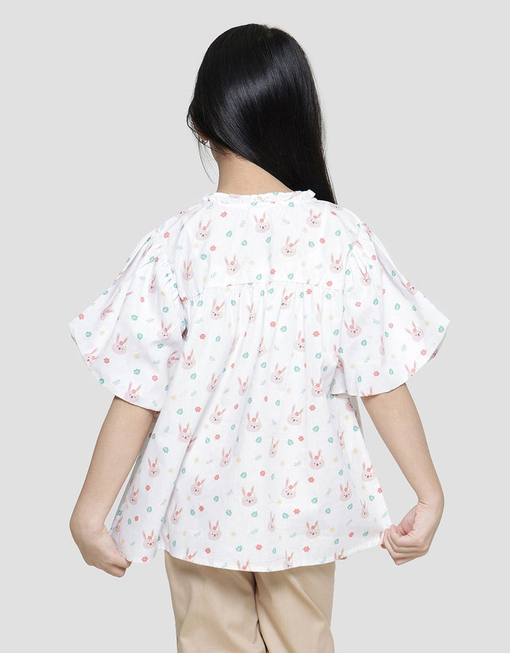Little M Lengan Balon Print Kelinci Blouse Anak Perempuan
