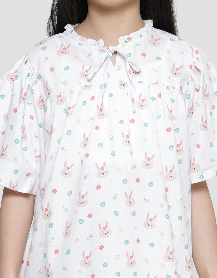 Little M Lengan Balon Print Kelinci Blouse Anak Perempuan