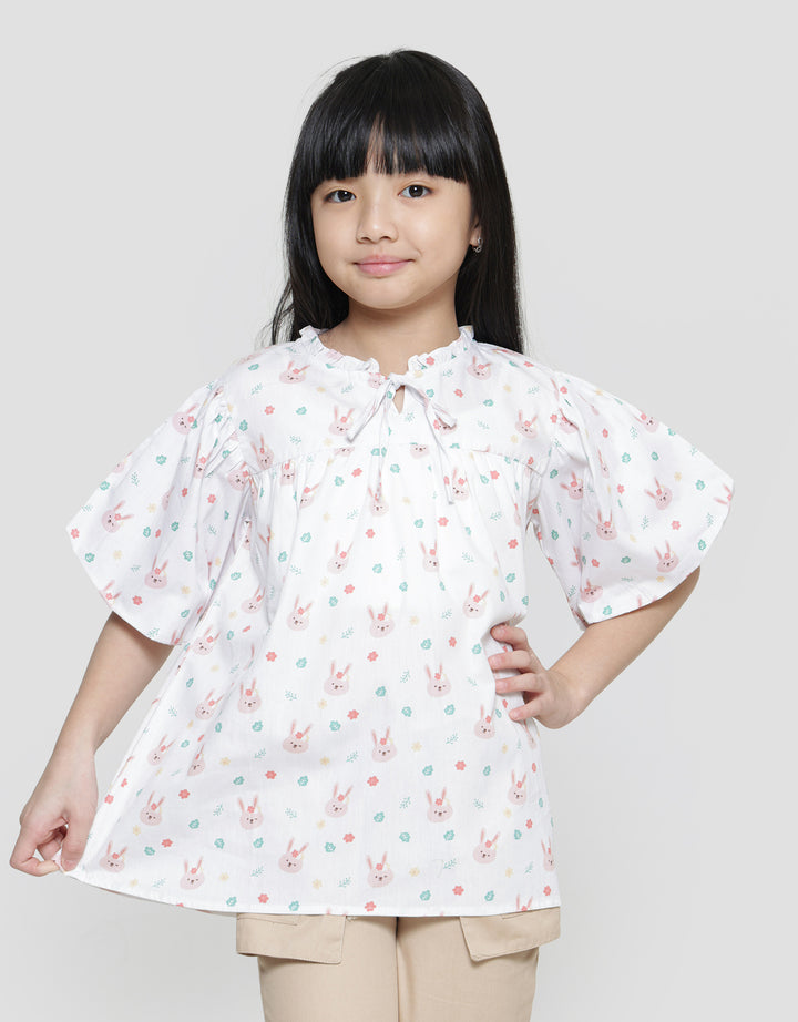 Little M Lengan Balon Print Kelinci Blouse Anak Perempuan
