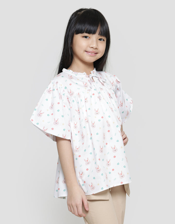 Little M Lengan Balon Print Kelinci Blouse Anak Perempuan