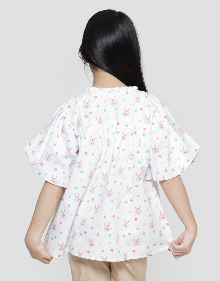 Little M Lengan Balon Print Kelinci Blouse Anak Perempuan