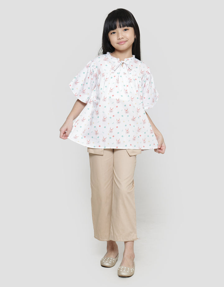 Little M Lengan Balon Print Kelinci Blouse Anak Perempuan