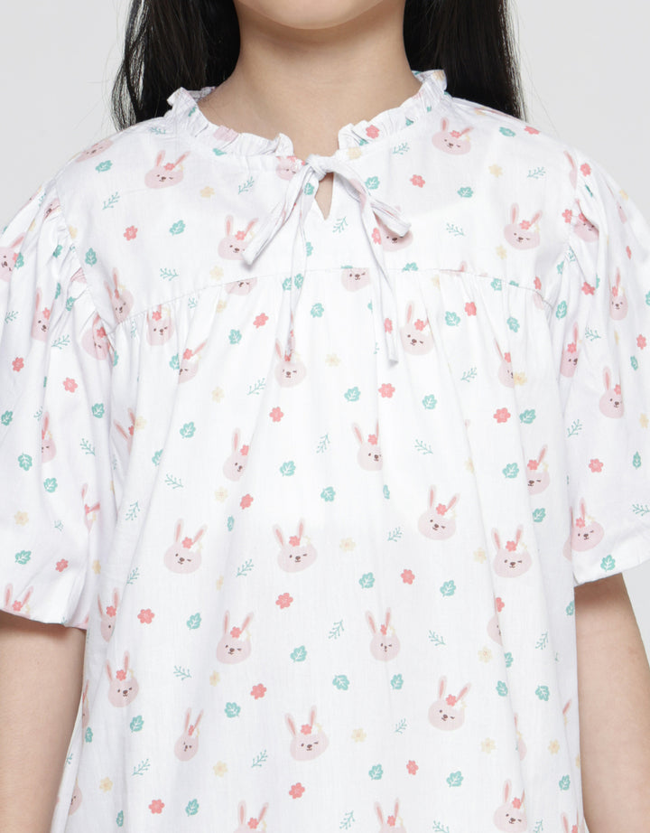 Little M Lengan Balon Print Kelinci Blouse Anak Perempuan