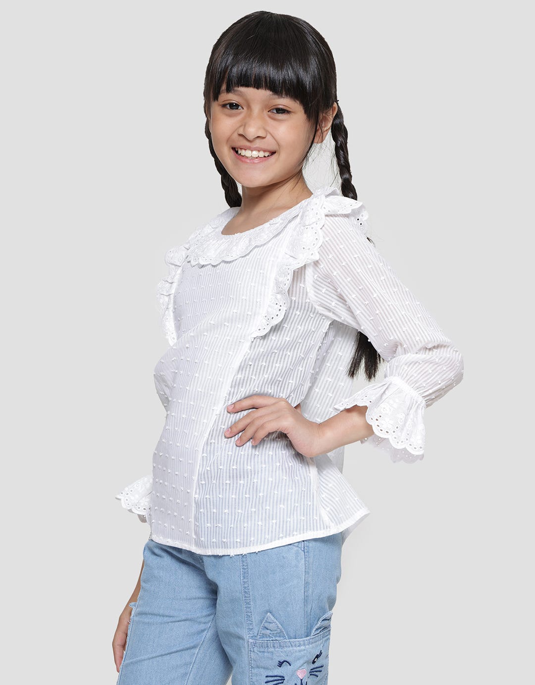 Little M Texture Lace Ruffle Blouse Anak Perempuan