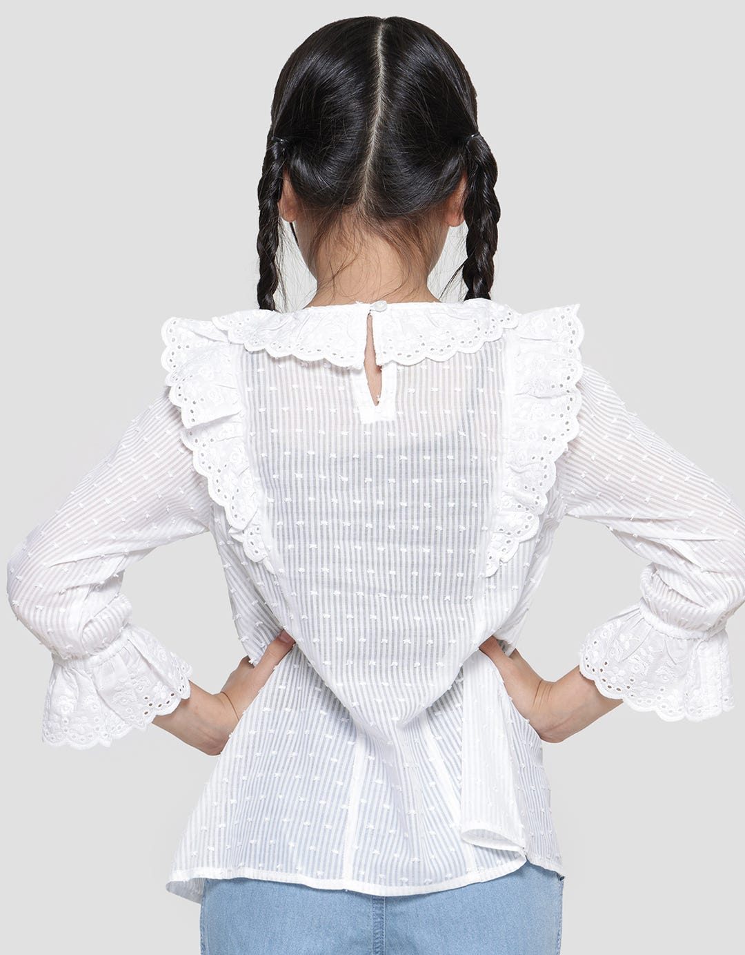 Little M Texture Lace Ruffle Blouse Anak Perempuan