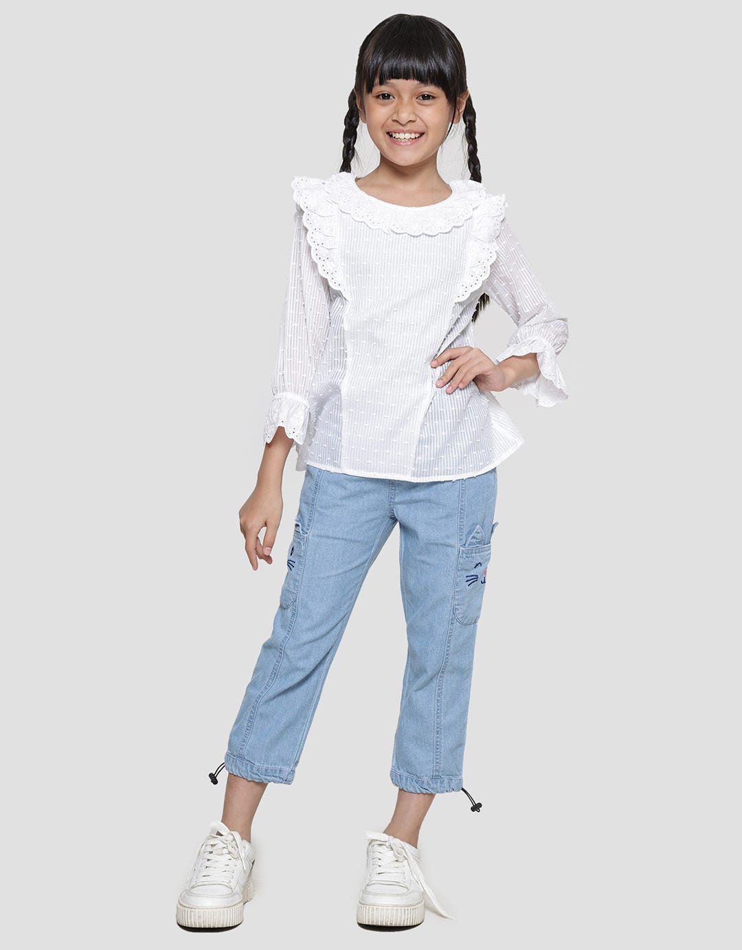Little M Texture Lace Ruffle Blouse Anak Perempuan