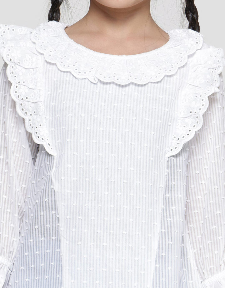 Little M Texture Lace Ruffle Blouse Anak Perempuan
