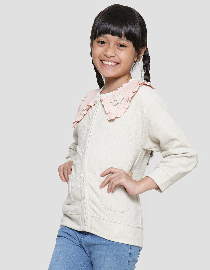 Little M Cardigan Texture Kerah Bunga 1 Jaket Anak Perempuan