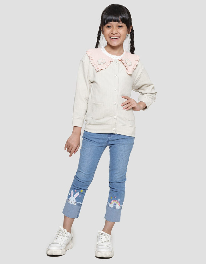 Little M Cardigan Texture Kerah Bunga 1 Jaket Anak Perempuan