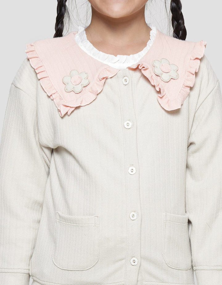 Little M Cardigan Texture Kerah Bunga 1 Jaket Anak Perempuan