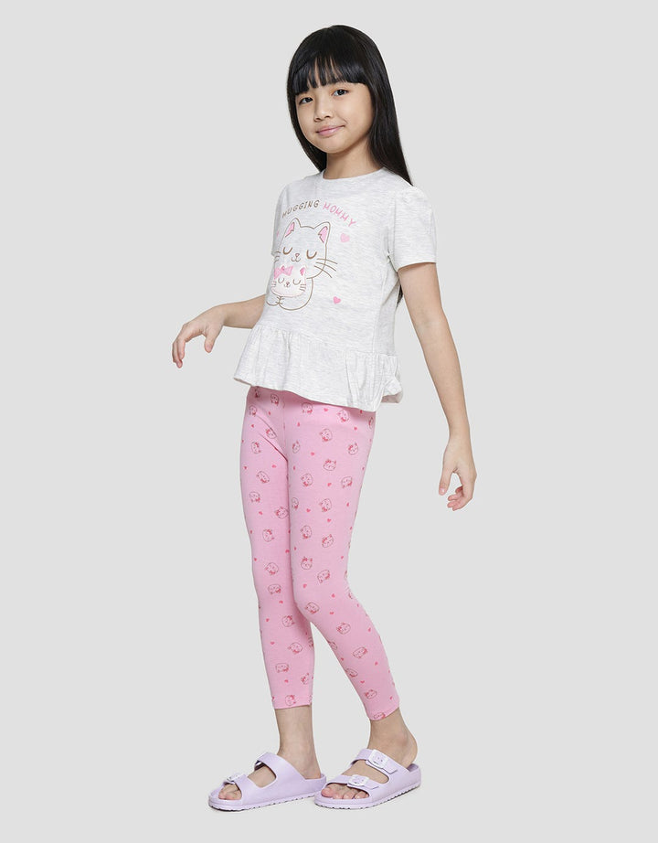 Little M Cat Leggings Set Pakaian Anak Perempuan