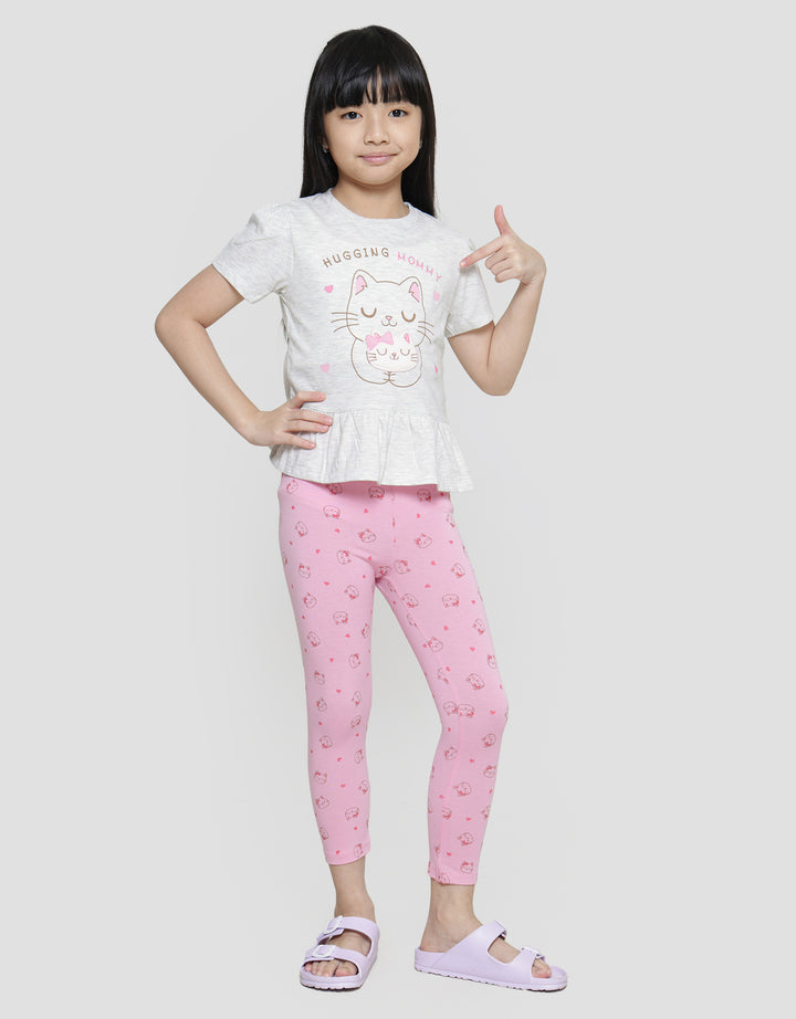 Little M Cat Leggings Set Pakaian Anak Perempuan
