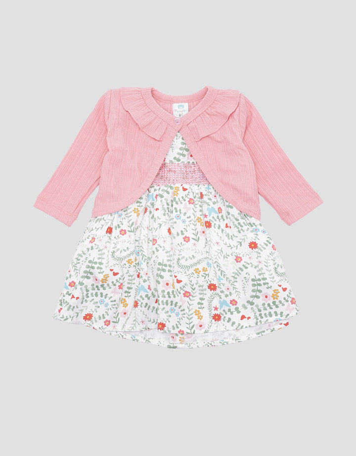 Pipiniko 2 Pcs Smock Cardigan Midi Dress for Girls