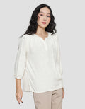 St. Yves V Neck Rubb Sleeve Blouse Wanita