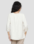 St. Yves V Neck Rubb Sleeve Blouse Wanita
