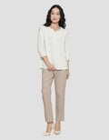St. Yves V Neck Rubb Sleeve Blouse Wanita
