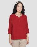 St. Yves V Neck Rubb Sleeve Blouse Wanita