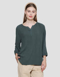 St. Yves V Neck Rubb Sleeve Blouse Wanita