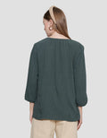 St. Yves V Neck Rubb Sleeve Blouse Wanita