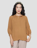St. Yves Rayon Crinkle With Ruffle Neckline Women's Blouse