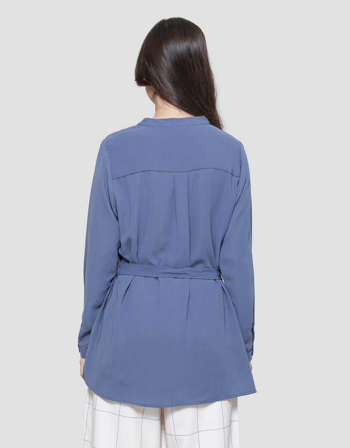 St. Yves Poly Tunic Belt Blouse Wanita