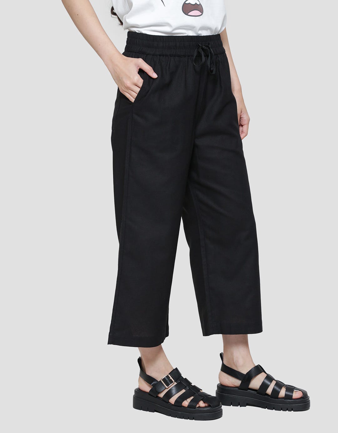St. Yves Poly Linen Waistband Straps Women's Culottes