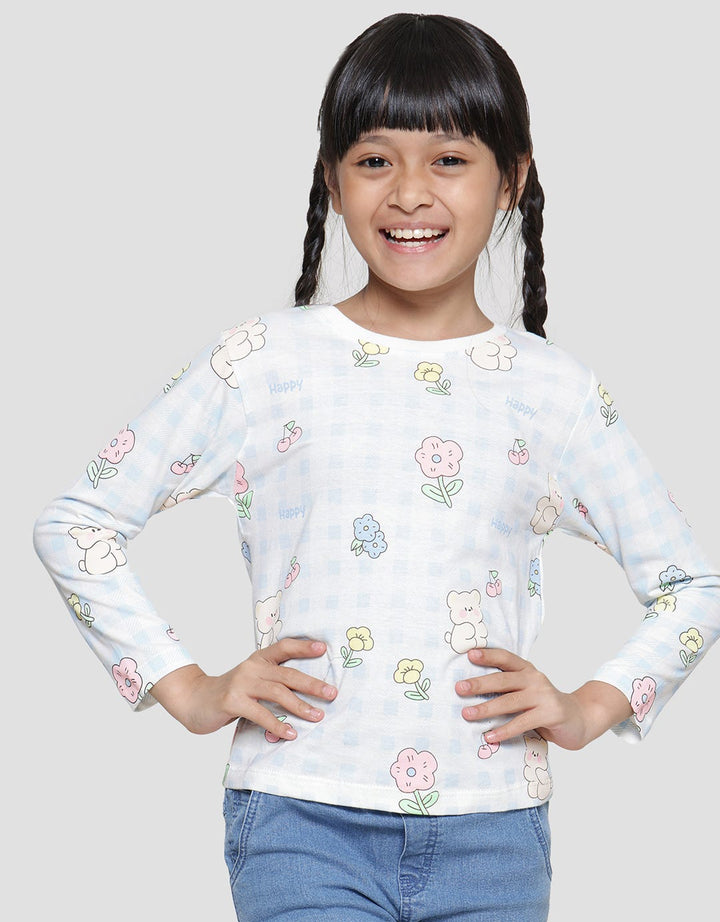 Little M Bear Check Girls T-Shirt