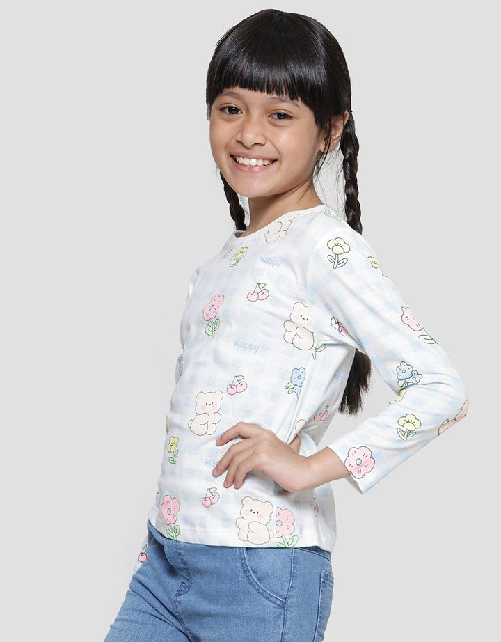 Little M Bear Check Girls T-Shirt