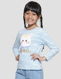 Little M Stripe Hello Cute Cat Kaos Lengan Panjang Anak Perempuan