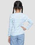 Little M Stripe Hello Cute Cat Kaos Lengan Panjang Anak Perempuan