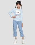 Little M Stripe Hello Cute Cat Kaos Lengan Panjang Anak Perempuan