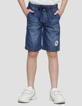 Little M Solid Karet Washed Accent Celana Pendek Denim Anak Laki-Laki