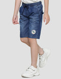 Little M Solid Karet Washed Accent Celana Pendek Denim Anak Laki-Laki