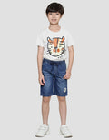 Little M Solid Karet Washed Accent Celana Pendek Denim Anak Laki-Laki