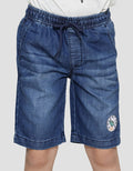 Little M Solid Karet Washed Accent Celana Pendek Denim Anak Laki-Laki