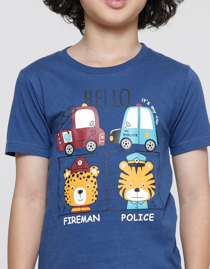 Little M Hello Police Print Baju Setelan Anak Laki-laki