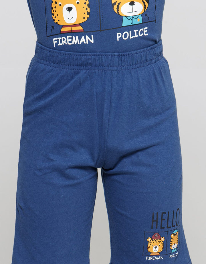 Little M Hello Police Print Baju Setelan Anak Laki-laki