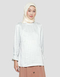 Annisa  Satin Tops Print Poly Geo Blouse Lengan Panjang Wanita