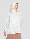 Annisa  Satin Tops Print Poly Geo Blouse Lengan Panjang Wanita