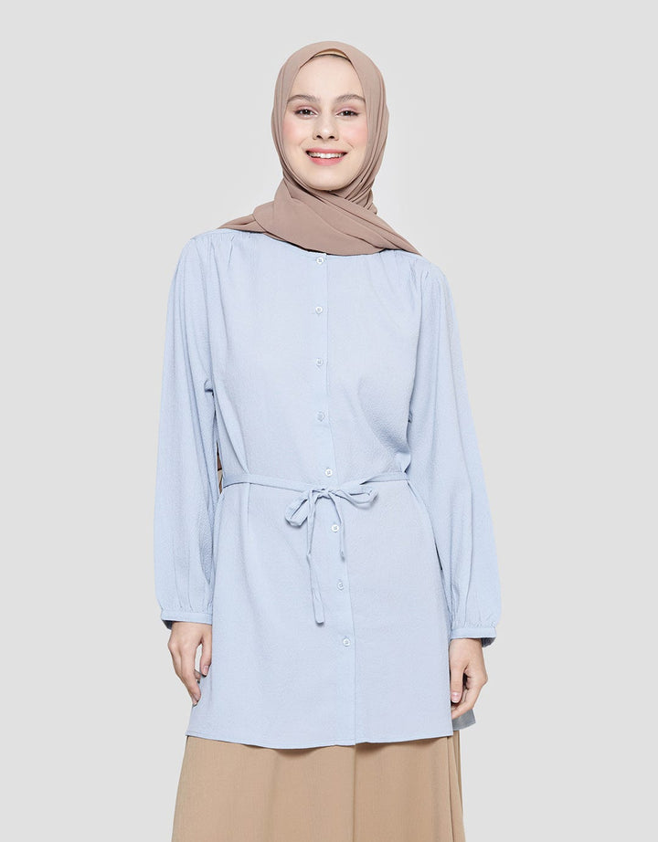 Annisa Kemeja Lengan Panjang Textured Basic With Belt Wanita