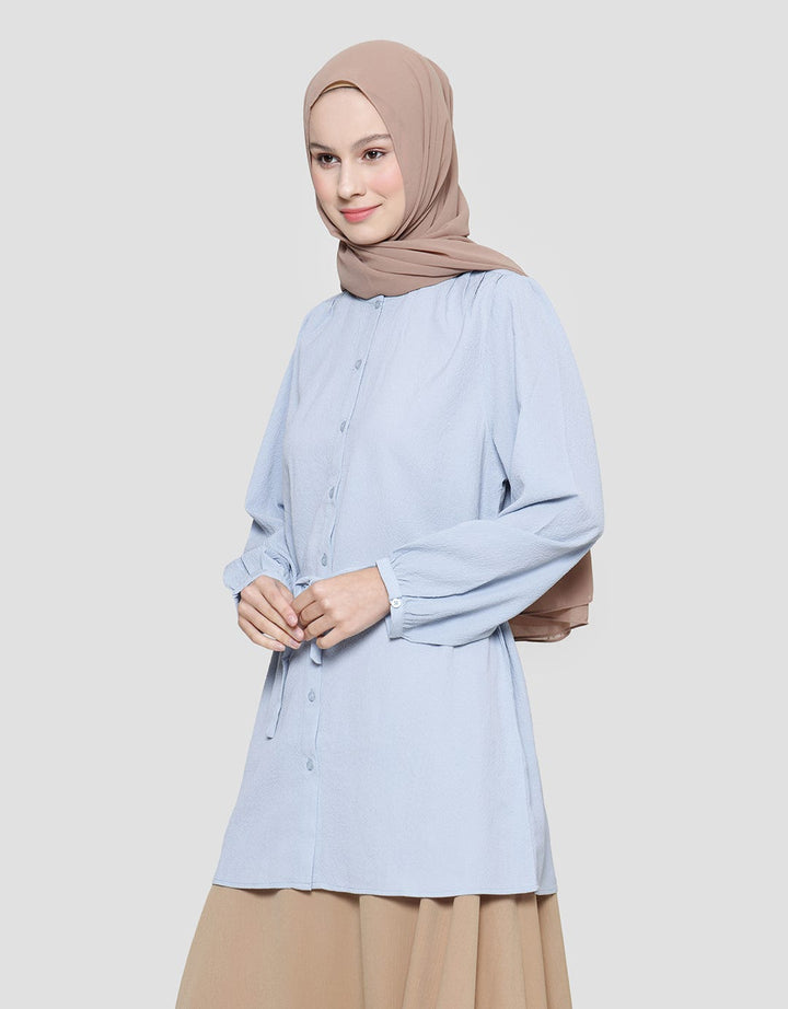 Annisa Kemeja Lengan Panjang Textured Basic With Belt Wanita