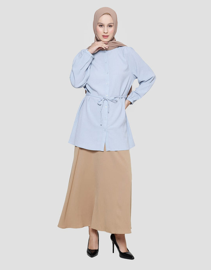Annisa Kemeja Lengan Panjang Textured Basic With Belt Wanita