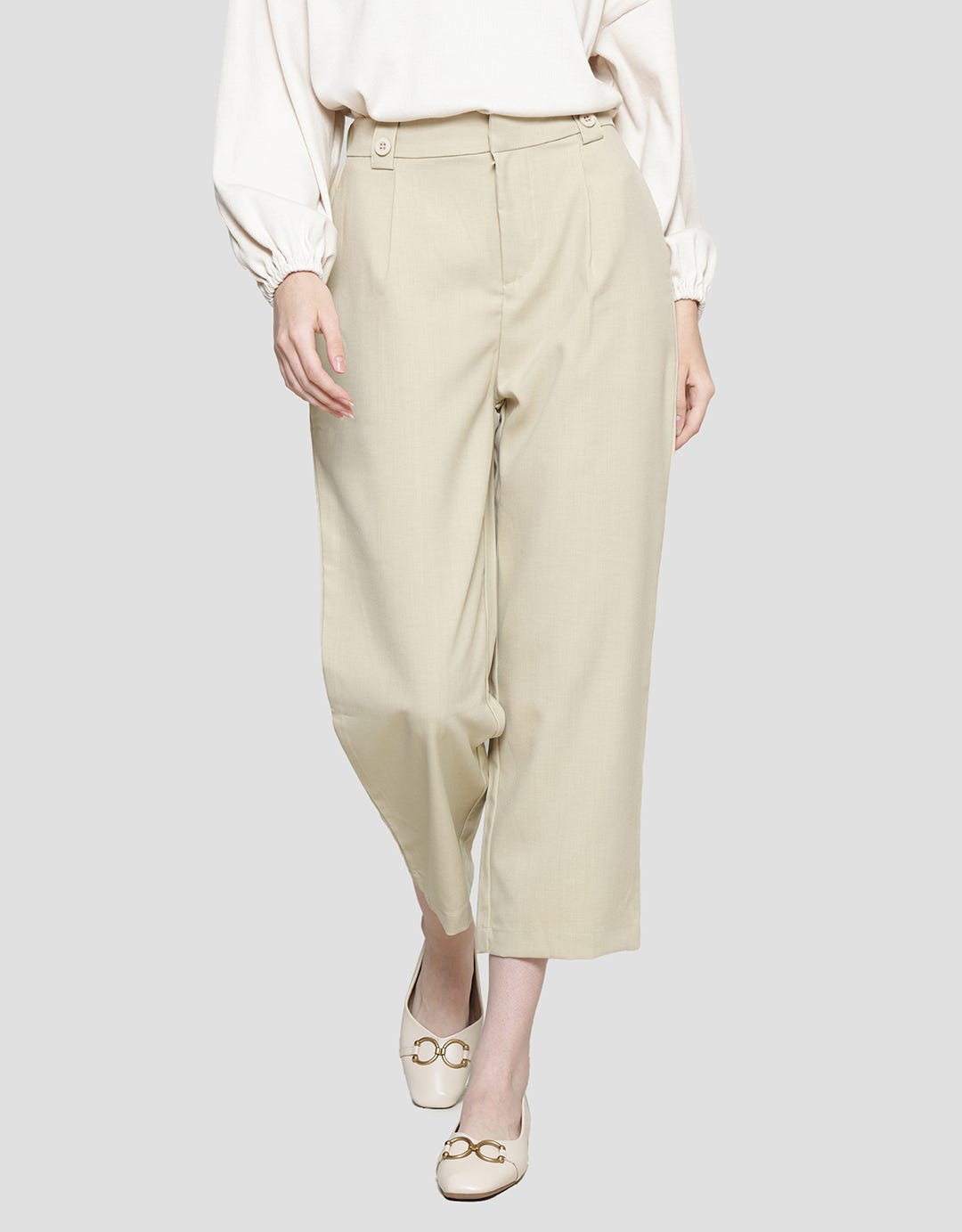 Connexion Button Wide Celana Panjang Wanita