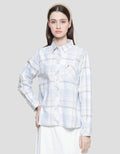 Triset Plaid Casual Blouse Wanita
