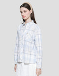 Triset Plaid Casual Blouse Wanita