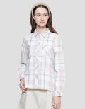 Triset Plaid Casual Blouse Wanita