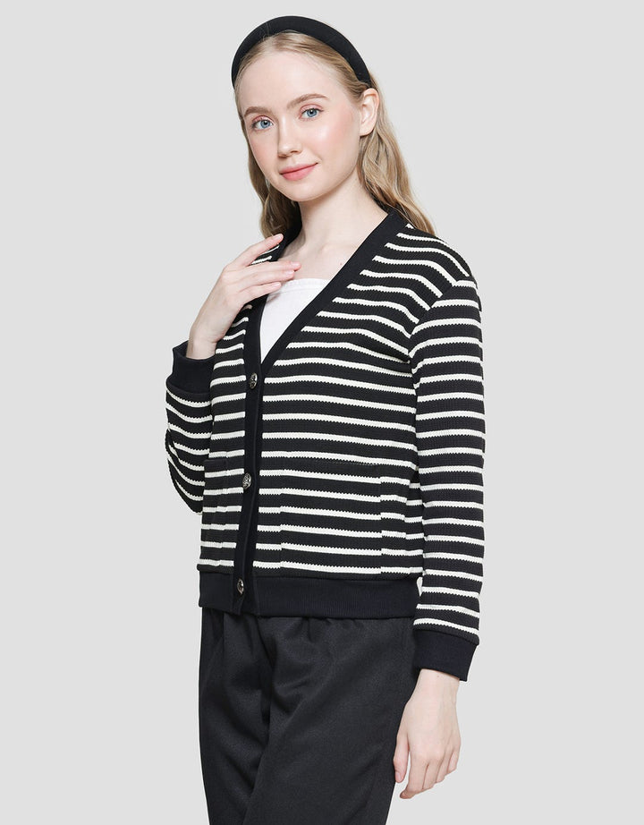 Details Stripes Knit With Korean Button Kardigan Wanita